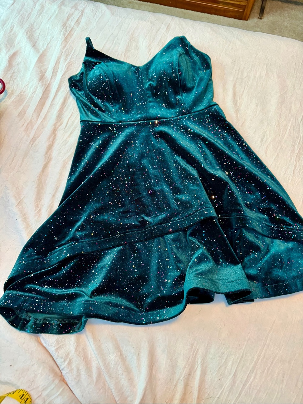 Xtraordinary Teal Velvet Glitter Party Dress Juniors Size 3 | Formal Dress